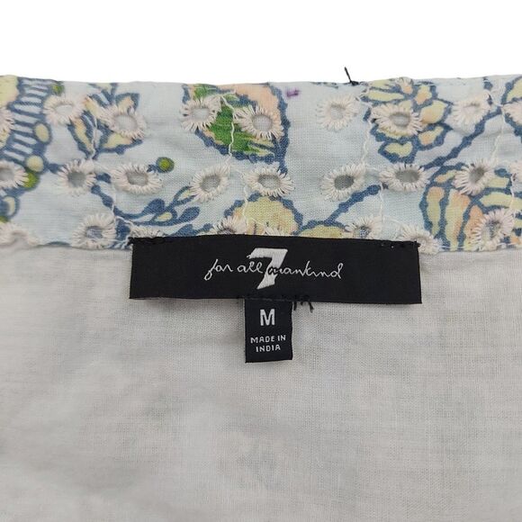 7 For All Mankind Boho Blouse Womens Medium Green Eyelet Embroidered Floral - Picture 12 of 13